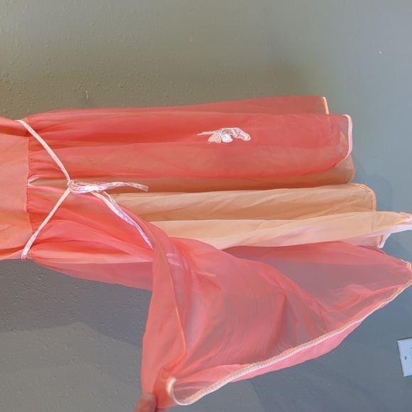 Vintage Coral Chiffon Fairycore Dress Sheer See Through Strappy Y2K Romance - Picture 9 of 15